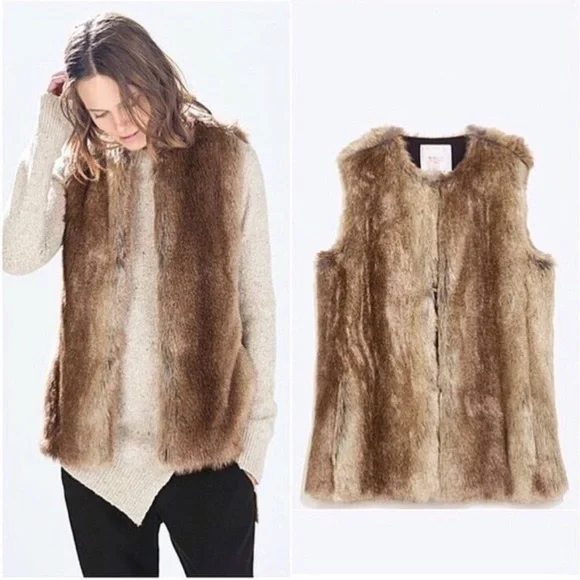 Zara Jackets Coats Zara Womens Brown Faux Fur Vest Poshmark